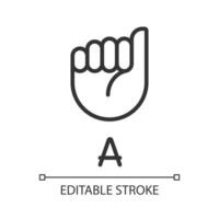 Letter A in American sign language pixel perfect linear icon. Communication system. Thin line illustration. Contour symbol. Vector outline drawing. Editable stroke