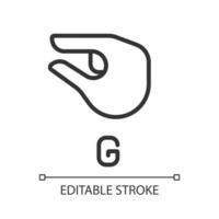 Sign for letter G in ASL pixel perfect linear icon. Nonverbal communication for people with deafness. Thin line illustration. Contour symbol. Vector outline drawing. Editable stroke