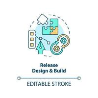 Design and build concept icon. Programming phase. Release management strategy step abstract idea thin line illustration. Isolated outline drawing. Editable stroke vector