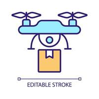 Drone delivery RGB color icon. Quadrotor shipping service. IoT technology. Innovation. Remote control device. Isolated vector illustration. Simple filled line drawing. Editable stroke