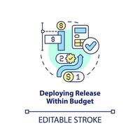 Deploying within budget concept icon. Successful release management kpi abstract idea thin line illustration. Isolated outline drawing. Editable stroke vector