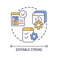 Posting content tools concept icon. Publishing on social media. Multimedia adjustment. Digital data abstract idea thin line illustration. Isolated outline drawing. Editable stroke vector