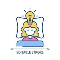 Sleep and creativity RGB color icon. Using unconscious mind for generating ideas. Improve brain power. Isolated vector illustration. Simple filled line drawing. Editable stroke