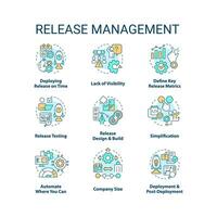 Release management concept icons set. Product development. Software delivery process idea thin line color illustrations. Isolated symbols. Editable stroke vector