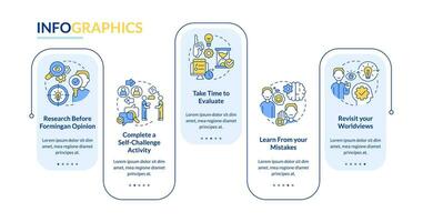 Avoiding confirmation bias tips rectangle infographic template. Data visualization with 5 steps. Editable timeline info chart. Workflow layout with line icons vector