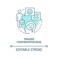 Trigger confirmation bias turquoise concept icon. Common cognitive prejudice at work abstract idea thin line illustration. Isolated outline drawing. Editable stroke vector