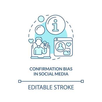 Confirmation bias in social media turquoise concept icon. Cognitive prejudice example abstract idea thin line illustration. Isolated outline drawing. Editable stroke vector