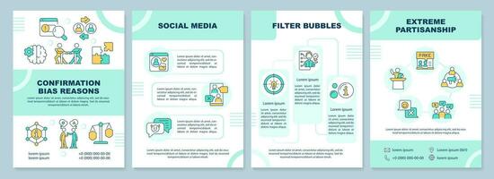 Confirmation bias reasons brochure template. Favor information. Leaflet design with linear icons. Editable 4 vector layouts for presentation, annual reports