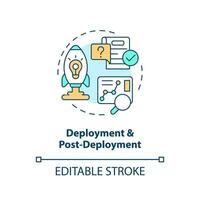 Deployment concept icon. Software development. Release management process step abstract idea thin line illustration. Isolated outline drawing. Editable stroke vector