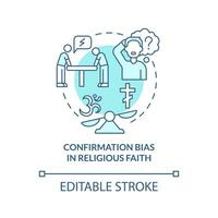 Confirmation bias in religion turquoise concept icon. Cognitive prejudice abstract idea thin line illustration. Isolated outline drawing. Editable stroke vector