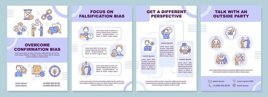 Overcoming confirmation bias tips blue brochure template. Leaflet design with linear icons. Editable 4 vector layouts for presentation, annual reports