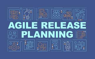 Agile release planning word concepts dark blue banner. Web development. Infographics with editable icons on color background. Isolated typography. Vector illustration with text