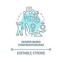 Gender-based confirmation bias turquoise concept icon. Unconscious prejudice at work abstract idea thin line illustration. Isolated outline drawing. Editable stroke vector