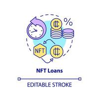 NFT loans concept icon. Financial operations with crypto. Promising trend abstract idea thin line illustration. Isolated outline drawing. Editable stroke vector