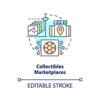 Collectibles marketplaces concept icon. NFT selling platform category abstract idea thin line illustration. Isolated outline drawing. Editable stroke vector