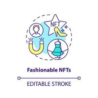 Fashionable NFTs concept icon. Blockchain integration. Trend in digital space abstract idea thin line illustration. Isolated outline drawing. Editable stroke vector