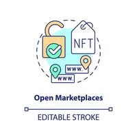 Open marketplaces concept icon. Blockchain technology. NFT selling platform category abstract idea thin line illustration. Isolated outline drawing. Editable stroke vector