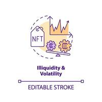 Illiquidity and volatility concept icon. Industry problem. NFT disadvantage abstract idea thin line illustration. Isolated outline drawing. Editable stroke vector