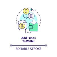 Add funds to wallet concept icon. Buy cryptocurrency. NFTs minting process abstract idea thin line illustration. Isolated outline drawing. Editable stroke vector