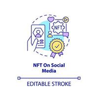 NFT on social media concept icon. Digital artefacts usage. Promising virtual trend abstract idea thin line illustration. Isolated outline drawing. Editable stroke vector