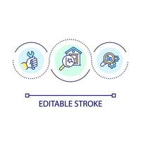 Real estate property examination loop concept icon. House construction quality. Building inspection abstract idea thin line illustration. Isolated outline drawing. Editable stroke vector