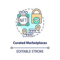 Curated marketplaces concept icon. Crypto business. NFT selling platform category abstract idea thin line illustration. Isolated outline drawing. Editable stroke vector