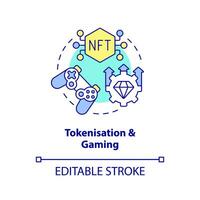 Tokenisation and gaming concept icon. Buy digital items. Important NFT trend abstract idea thin line illustration. Isolated outline drawing. Editable stroke vector