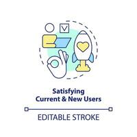 Satisfying current and new users concept icon. Release management success factor abstract idea thin line illustration. Isolated outline drawing. Editable stroke vector