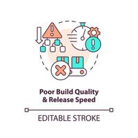 Poor build quality and output speed concept icon. Common release management challenge abstract idea thin line illustration. Isolated outline drawing. Editable stroke vector