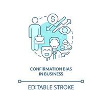 Confirmation bias in business turquoise concept icon. Unconscious prejudice example abstract idea thin line illustration. Isolated outline drawing. Editable stroke vector