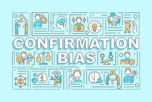 Confirmation bias word concepts light blue banner. Decision making. Infographics with editable icons on color background. Isolated typography. Vector illustration with text