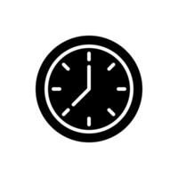 reloj cara negro glifo icono. mostrando tiempo. demostración horas y minutos. cronometraje herramienta. reloj marcar. reloj. silueta símbolo en blanco espacio. sólido pictograma. vector aislado ilustración