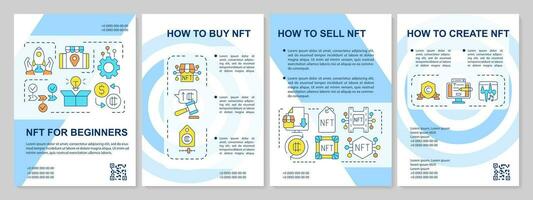 NFT guide for beginners blue brochure template. Crypto art. Leaflet design with linear icons. Editable 4 vector layouts for presentation, annual reports