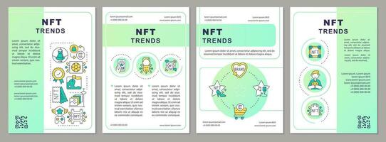 NFT trends green gradient brochure template. Blockchain network. Leaflet design with linear icons. 4 vector layouts for presentation, annual reports