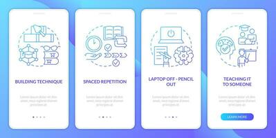 memorizando tecnicas azul degradado inducción móvil aplicación pantalla. verbal memoria recorrido 4 4 pasos gráfico instrucciones con lineal conceptos. ui, ux, gui modelo vector