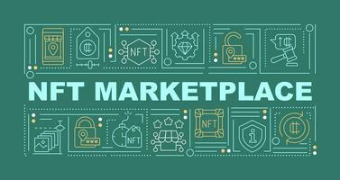 Minting NFTs word concepts dark green banner. Converting files. Infographics with editable icons on color background. Isolated typography. Vector illustration with text