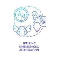 Spell mnemonics, alliteration blue gradient concept icon. Verbal memorization strategies. Learning method abstract idea thin line illustration. Isolated outline drawing vector