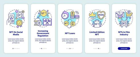 prometedor nft tendencias inducción móvil aplicación pantalla. blockchain recorrido 5 5 pasos editable gráfico instrucciones con lineal conceptos. ui, ux, gui modelo vector