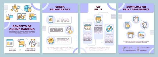 Online banking benefits brochure template. Web wallet. Leaflet design with linear icons. Editable 4 vector layouts for presentation, annual reports