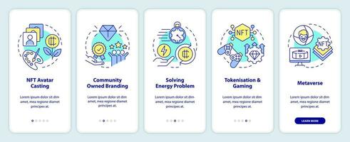 Important NFT trends onboarding mobile app screen. Marketing walkthrough 5 steps editable graphic instructions with linear concepts. UI, UX, GUI template vector