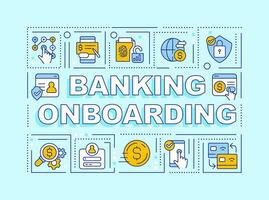 Banking onboarding word concepts turquoise banner. Digital wallet. Infographics with editable icons on color background. Isolated typography. Vector illustration with text