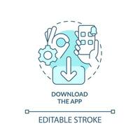 App downloading turquoise concept icon. Account opening. Setting up bank application abstract idea thin line illustration. Isolated outline drawing. Editable stroke vector