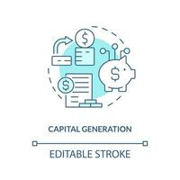 Capital generation turquoise concept icon. Engage finance. Insurance investment abstract idea thin line illustration. Isolated outline drawing. Editable stroke vector