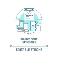 Source code portability turquoise concept icon. Procedural programming advantage abstract idea thin line illustration. Isolated outline drawing. Editable stroke vector