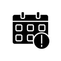 Important notification from calendar black glyph icon. Upcoming important event. Get reminder. Deadline notice. Silhouette symbol on white space. Solid pictogram. Vector isolated illustration