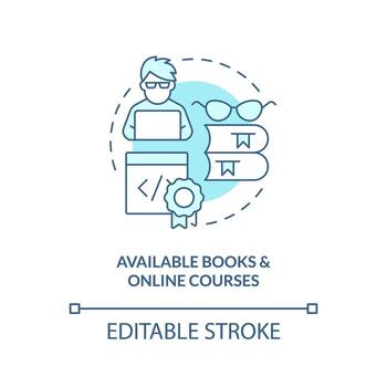 Available books and online courses turquoise concept icon. Procedural programming abstract idea thin line illustration. Isolated outline drawing. Editable stroke vector