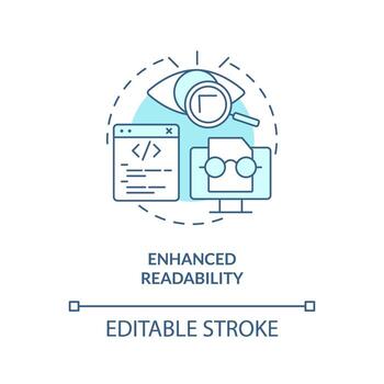 mejorado legibilidad turquesa concepto icono. funcional programación beneficio resumen idea Delgado línea ilustración. aislado contorno dibujo. editable carrera vector
