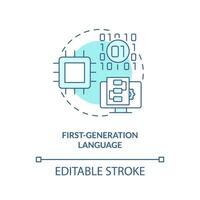 First-generation programming language turquoise concept icon. Straight machine code abstract idea thin line illustration. Isolated outline drawing. Editable stroke vector