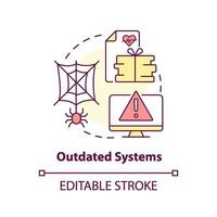 anticuado sistemas concepto icono. relacionado con la tecnología desafío en salud pública sistema resumen idea Delgado línea ilustración. aislado contorno dibujo. editable carrera vector