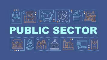 Public sector word concepts dark blue banner. Services and enterprises. Infographics with editable icons on color background. Isolated typography. Vector illustration with text